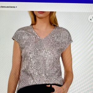 Vince Camuto Women’s Sequin V Neck loose fitting top in granite size L